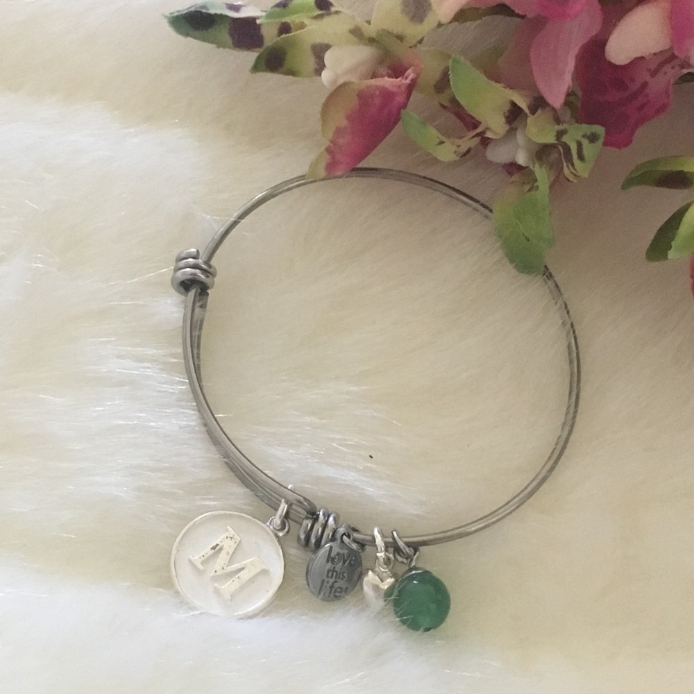 M Initial Charm Bangle Bracelet